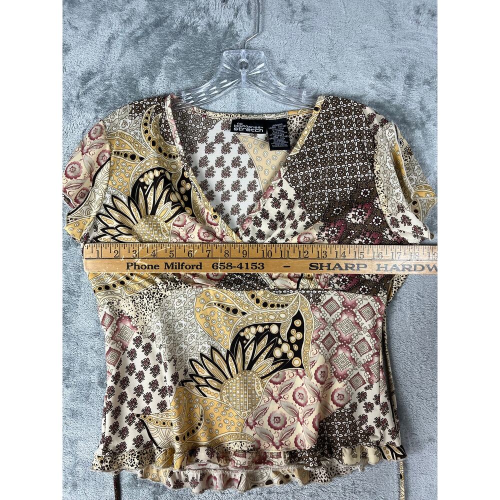 Vintage Y2K Brown Mixed Print‎ Pattern Top Large No Boundaries Fairy Cyber 2000s - Picture 12 of 14